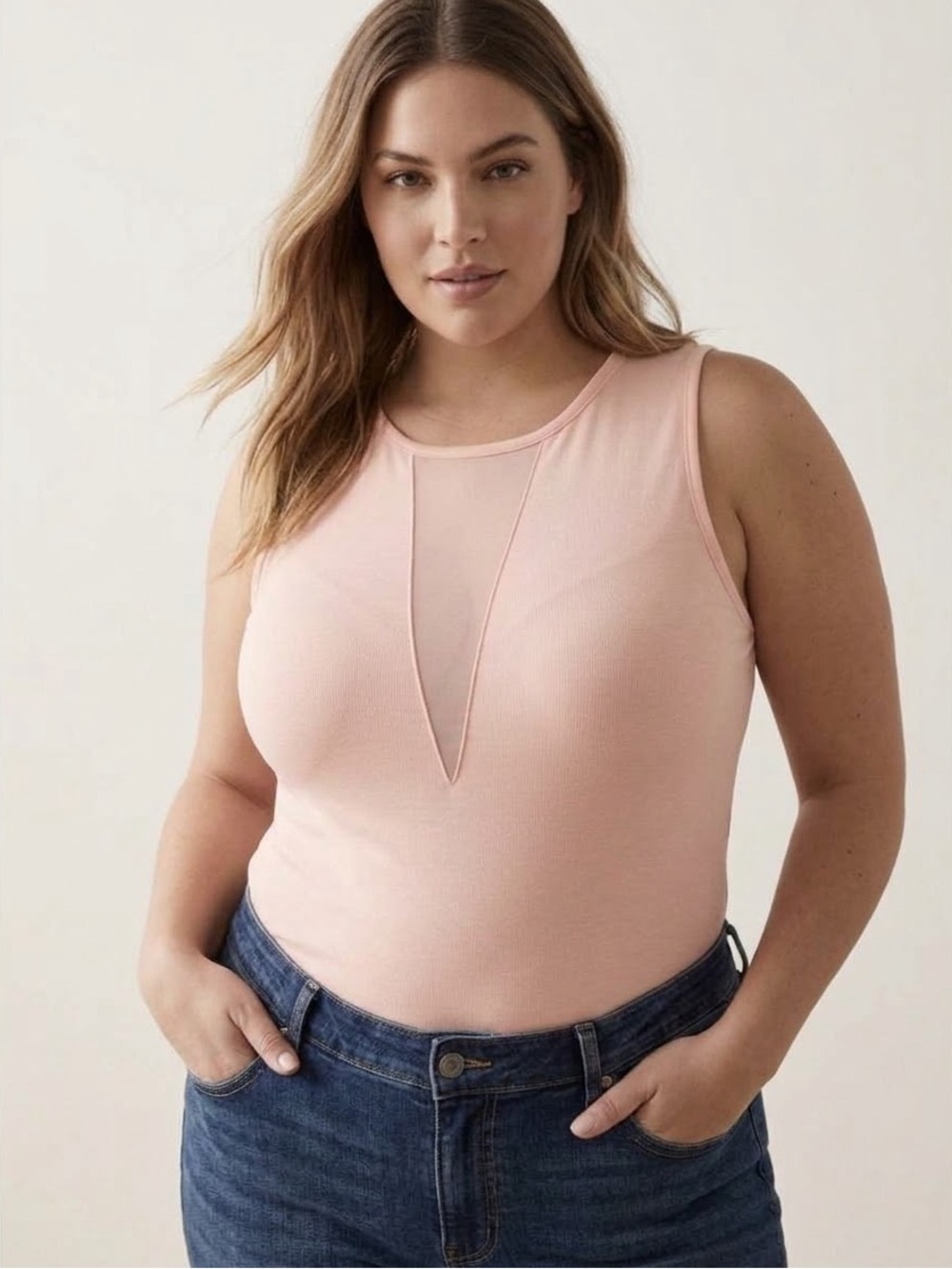 Torrid Blush Pink Sleeveless V-Plunge Mesh plus-size activewear Tank Size: 2X